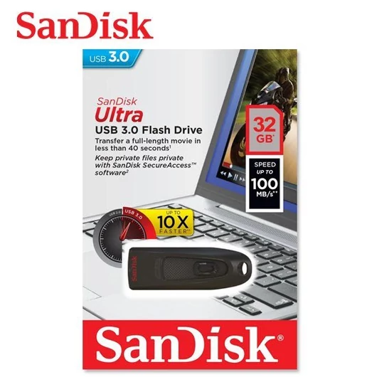 SanDisk Cruzer Ultra pendrive 32GB USB 3.0 100 MB/s olvasási sebességgel - fekete