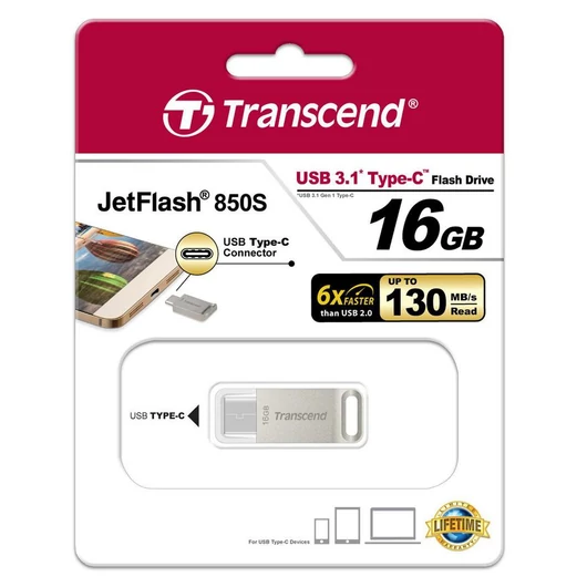 TS16GJF850S Transcend 16GB Jetflash 850 [USB 3.1 Gen 1] Ezüst