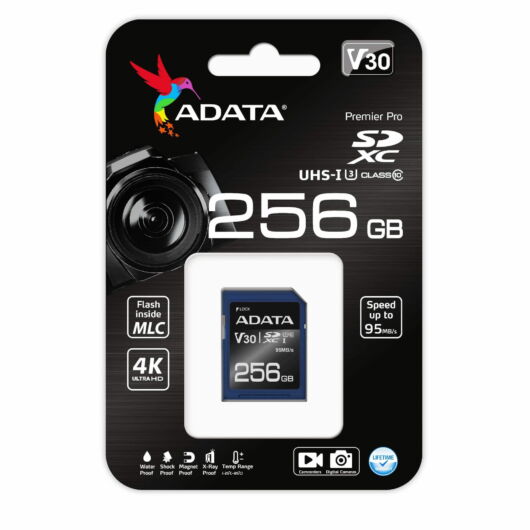 ASDX256GUI3V30S-R ADATA PREMIER PRO SDXC 256GB CL10 UHS-I U3 V30 (95 MB/s olvasási sebesség)