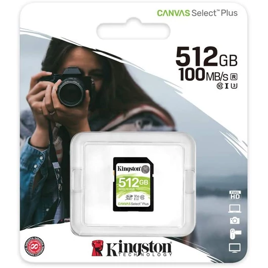 SDS2/512GB KINGSTON CANVAS SELECT PLUS SDXC 512GB CL10 UHS-I U3 V30 (100 MB/s olvasási sebesség)