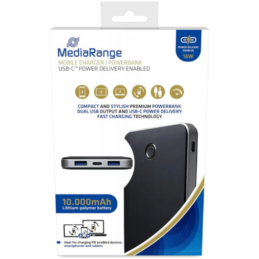 MediaRange Powerbank 10 000 mAh három USB kimenettel ( 2x USB-A és 1xUSB-C)