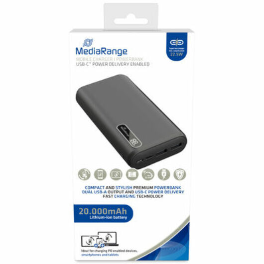 MediaRange Powerbank 20 000 mAh három USB kimenettel ( 2x USB-A és 1xUSB-C)
