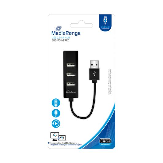 MediaRange USB 2.0 elosztó 1:4, fekete - MRCS502