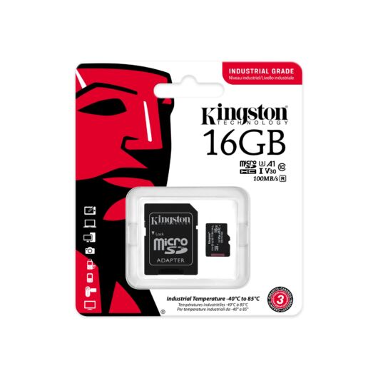 Kingston 16GB Micro SDHC Memóriakártya UHS-I Industrial Temp (90/45 Mb/S) + Adapter (SDCIT/16GB) - SDCIT_16GB