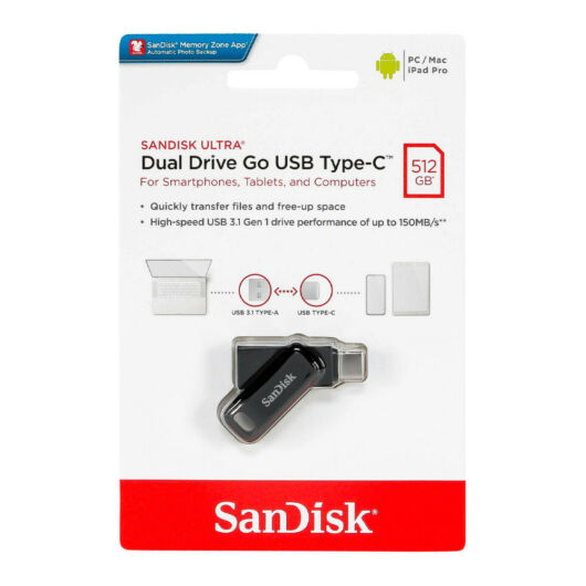 SANDISK ULTRA DUAL DRIVE GO PENDRIVE 512GB USB 3.1+ Type C Fekete