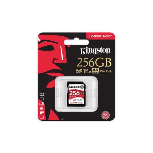 Kingston 256GB Canvas React SDXC Memóriakártya (100/80 Mb/s) - SDR/256GB