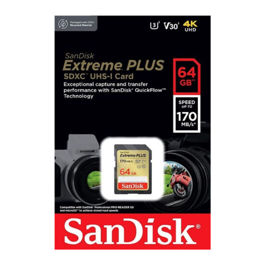 Sandisk Extreme Plus SDHC 64GB CL10 UHS-I U3 V30 (170 MB/s)