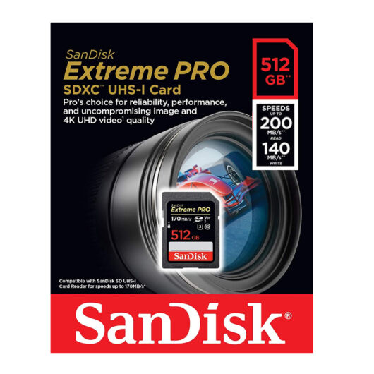SanDisk Extreme Pro 512GB SDXC V30 UHS-II U3 Class 10 (200/140 MB/s)