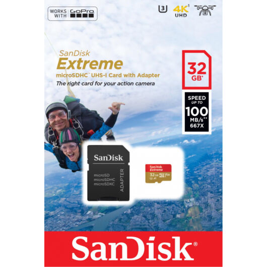 SanDisk Extreme 32GB Micro SDHC Memóriakártya UHS-I Class 10 + Adapter (SDSQXAF-032G-GN6AA) - SDSQXAF_032G_GN6AA