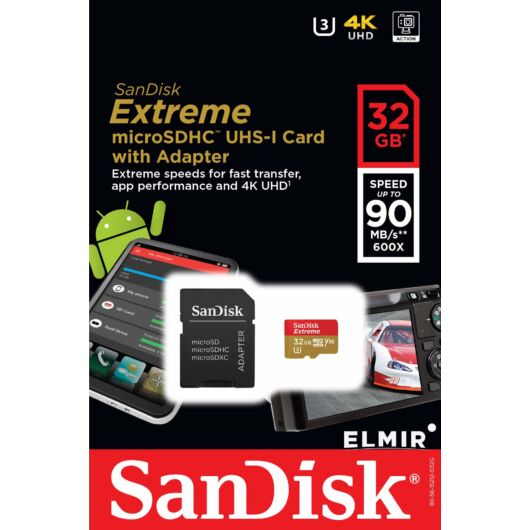 SanDisk Extreme 32GB Micro SDHC Memóriakártya UHS-I Android Class 10 + Adapter (SDSQXAF-032G-GN6MA) - SDSQXAF_032G_GN6MA