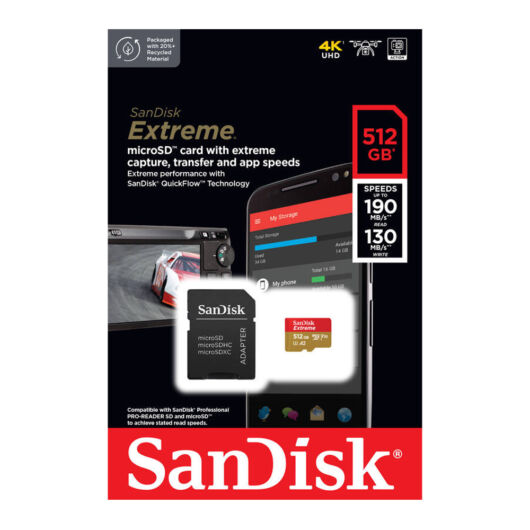 SanDisk Extreme 512GB Micro SDXC U3 V30 (190/130 MB/s) + Adapter
