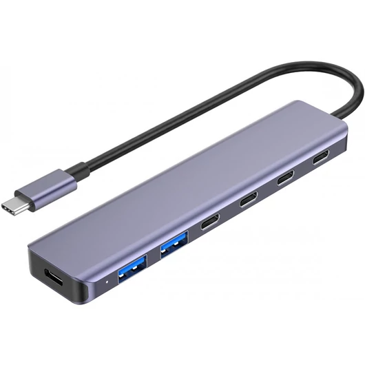 Platinet 7 az 1-ben USB-C HUB 4× USB-C 3.2 Gen2 + 2× USB-A 3.2 Gen1 + 1× USB-C PD 100W - alumínium