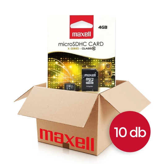 Maxell X-series 4GB micro SDHC memóriakártya Class 10 20 MB/s SD adapterrel - 10 db-os csomag
