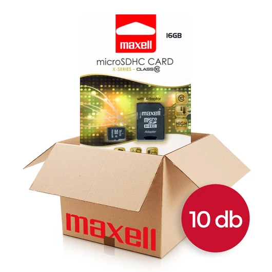 Maxell X-series 16GB micro SDHC memóriakártya Class 10 90 MB/s adapterrel - 10 db-os csomag