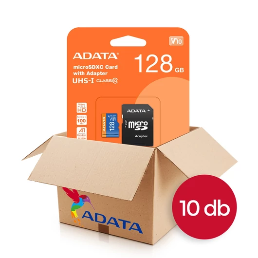 ADATA Premier Micro SDXC memóriakártya 128GB Class 10 UHS-I U1 V10 A1 adapterrel - 10 db csomag