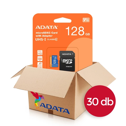ADATA Premier Micro SDXC memóriakártya 128GB Class 10 UHS-I U1 V10 A1 adapterrel - 30 db csomag