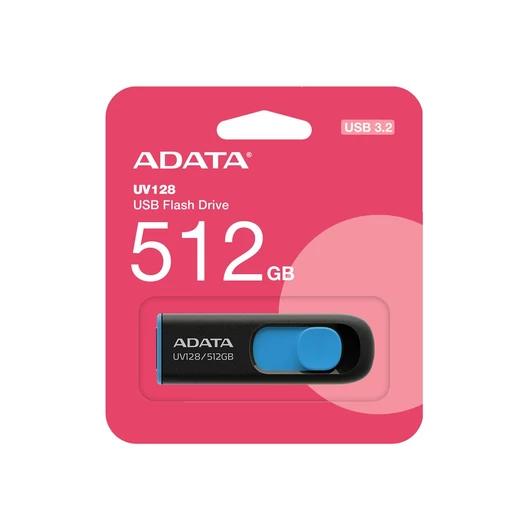 ADATA UV128 pendrive 512GB USB 3.2 Gen 1 csúsztatható - fekete-kék