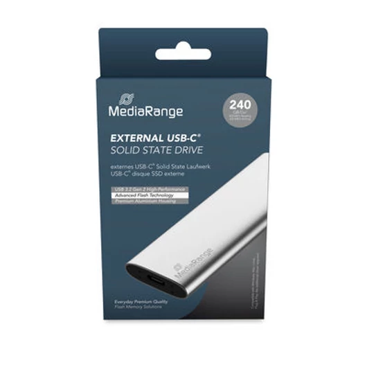 MediaRange külső SSD 240GB Type-C USB 3.2 Gen 2 M2 - ezüst (450/420 MB/s)