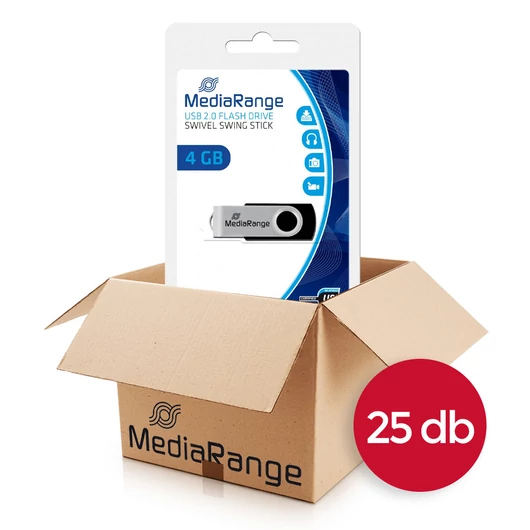 MediaRange MR907 pendrive 4GB USB 2.0 elforgatható - fekete-ezüst (25 db)