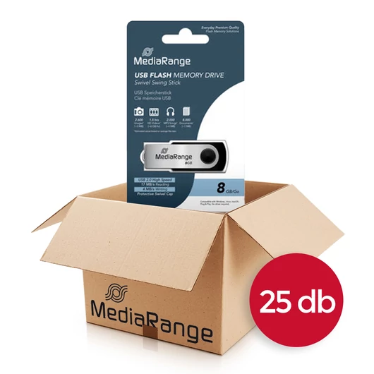 MediaRange MR908 pendrive 8GB USB 2.0 elfordítható - fekete/ezüst (25 db-os csomag)