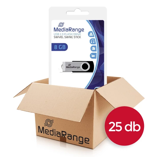 MediaRange MR908 pendrive 8GB USB 2.0 elfordítható - fekete/ezüst (25 db-os csomag)
