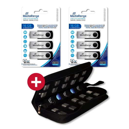 MediaRange MR910 pendrive 16GB USB 2.0 csomag 6 darabos + tároló tok