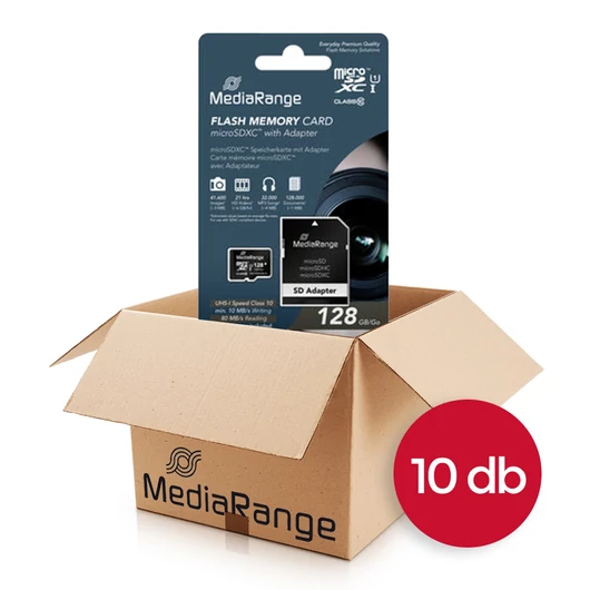MediaRange 128GB Micro SDXC memóriakártya UHS-1 Class 10 + adapter 80 MB/s - 10 db