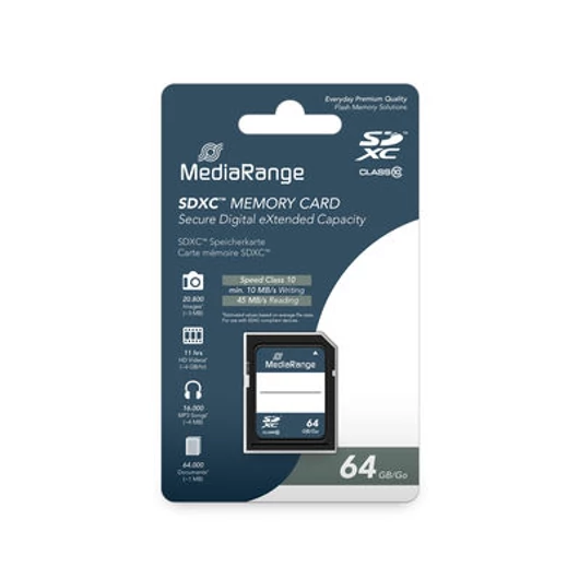 MediaRange SDXC memóriakártya 64GB Class 10 UHS-I U1 (20 MB/s olvasási sebesség)