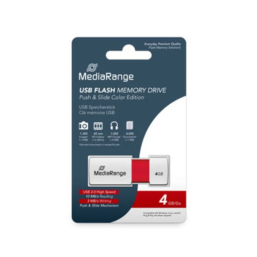 MediaRange Color Edition pendrive 4GB USB 2.0 - fehér-piros