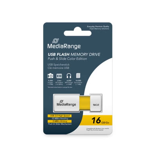 MediaRange Color Edition pendrive 16GB USB 2.0 - sárga-fehér