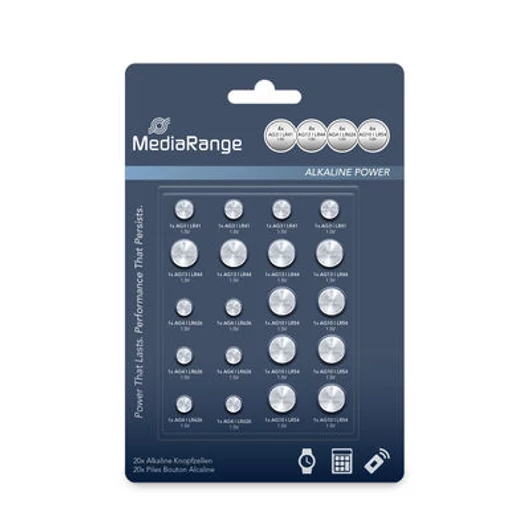 MediaRange Premium Alkáli Gombelem készlet AG3/AG4/AG10/AG13 - 20db