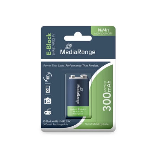 MediaRange újratölthető NiMH akkumulátor 9V 300mAh