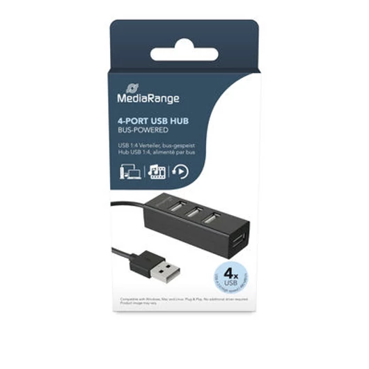 MediaRange USB 2.0 elosztó 1:4 - fekete