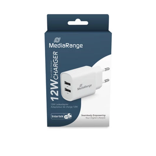 MediaRange hálózati töltő 2xUSB-A csatlakozással 12W - fehér
