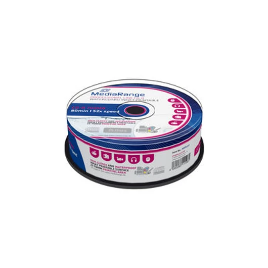 MediaRange CD-R 52X nyomtatható vízálló lemez - cake (25)