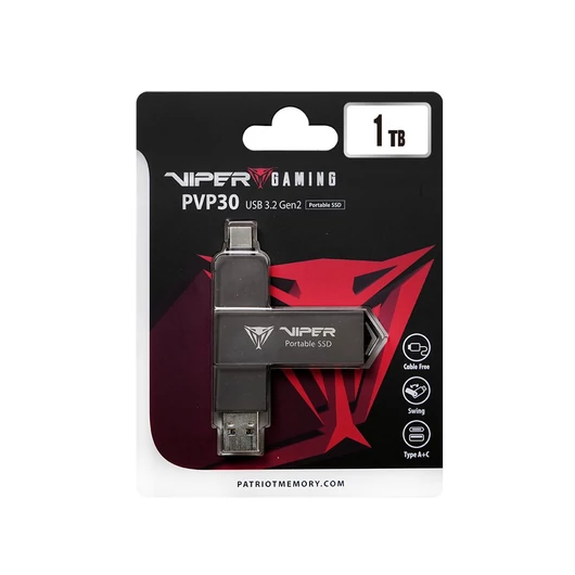 Patriot VIPER PVP30 külső SSD 1TB USB A + USB C 3.2 Gen 2 (1000 MB/s) - fekete