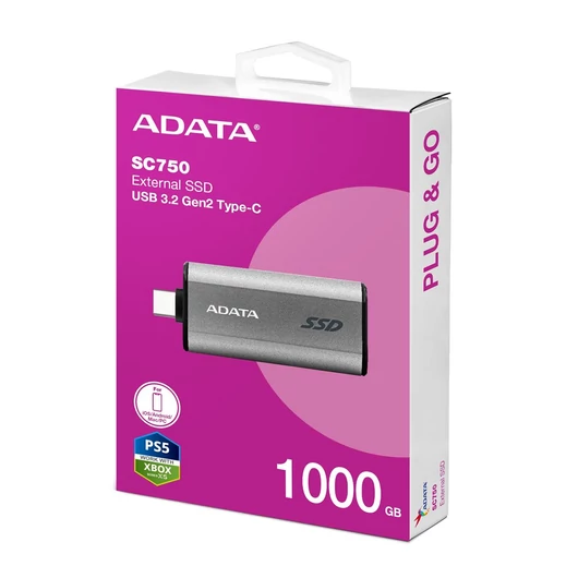 ADATA SC750 külső SSD 1TB USB 3.2 Gen2 Type-C (1050/1000 MB/s) - szürke