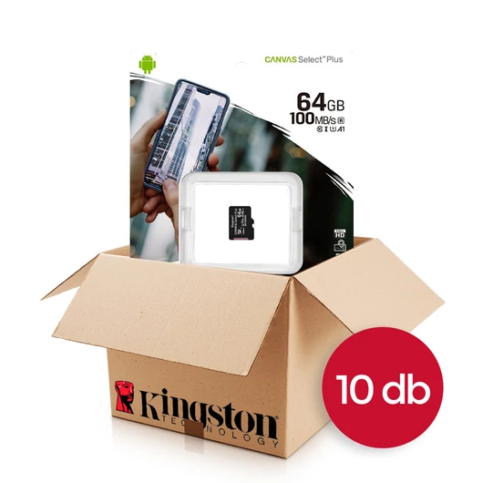 Kingston Canvas Select Plus microSDXC 64GB CL10 UHS-I U1 V10 A1 memóriakártya csomag - 10 db