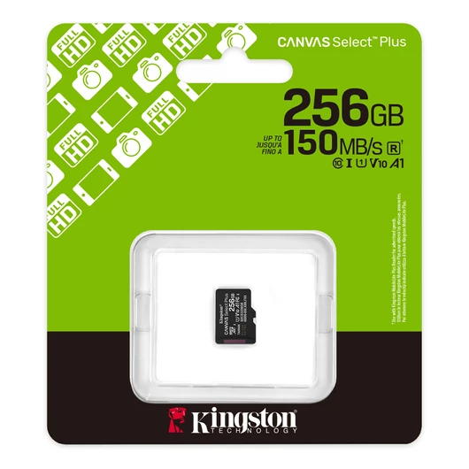 Kingston Canvas Select Plus micro SDXC 256GB Class 10 UHS-I U1 V10 A1 memóriakártya 150 MB/s olvasási sebességgel - fekete (SDCS3/256GBSP)