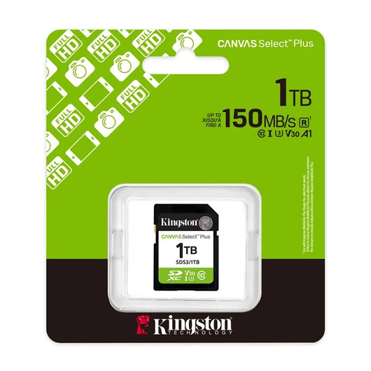 Kingston Canvas Select Plus SDXC 1TB Cl10 UHS-I U3 V30 memóriakártya 150 MB/s olvasási sebességgel - fekete (SDS3/1TB)
