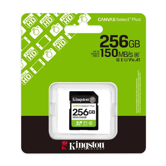 Kingston Canvas Select Plus SDXC 256GB Cl10 UHS-I U1 V10 memóriakártya (150 MB/s olvasási sebesség)