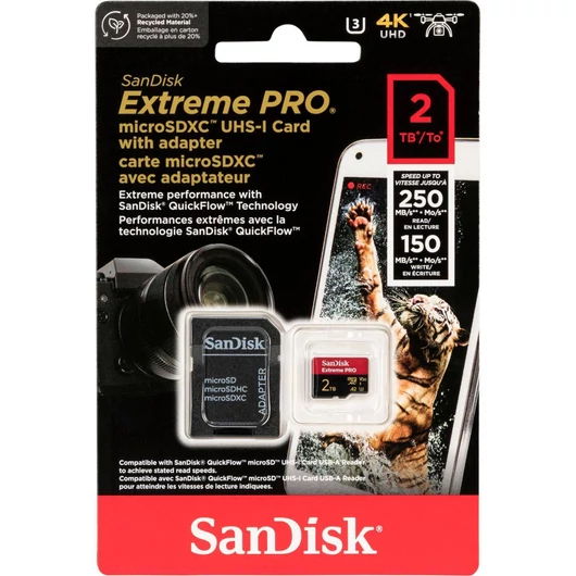 SanDisk Extreme Pro 2TB Micro SDXC memóriakártya adapterrel U3 V30 (250/150 MB/s) (SDSQXCD-2T00-GN6MA)