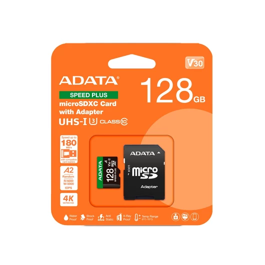 Adata Speed Plus micro SDXC + adapter 128GB CL10 UHS-I U3 V30 A2 (180/160 MB/s)