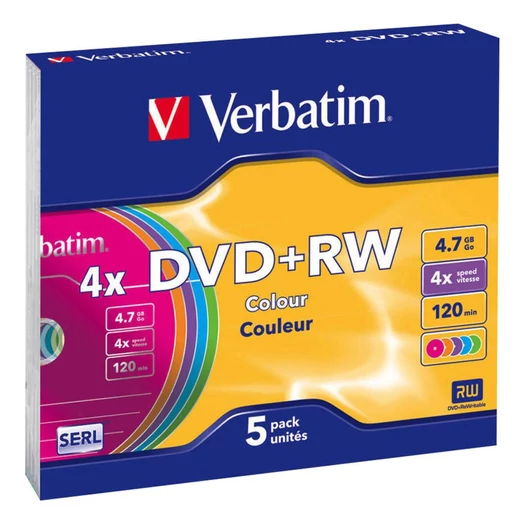 Verbatim DVD+RW 16x 4.7GB színes tokban (5) - 43297