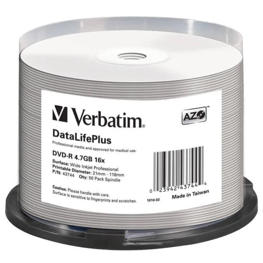 Verbatim DVD-R 16X 4.7GB tintasugaras nyomtatható DataLifePlus Professional - 50db/henger (43744)