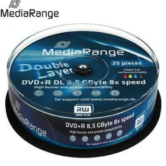 MediaRange DVD+R Dual Layer 8x 8.5GB Nyomtatható Felületű Lemez Cake (25) - MR474