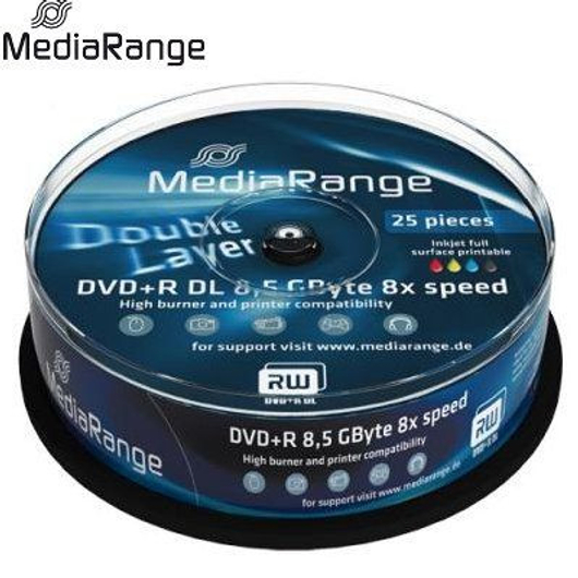 MediaRange DVD+R Dual Layer 8x 8.5GB Nyomtatható Felületű Lemez Cake (25) - MR474