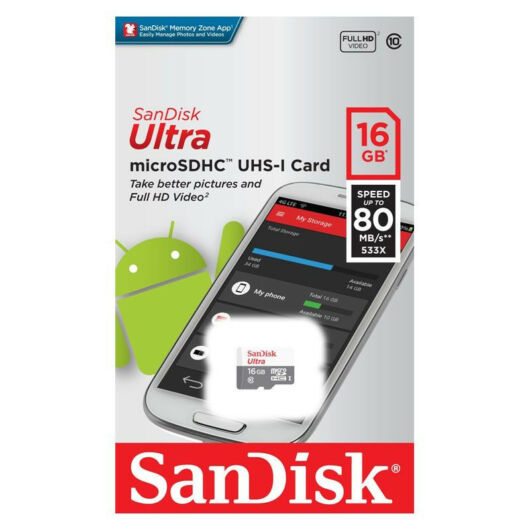 SanDisk Ultra 16GB Micro SDHC Memóriakártya UHS-I Android Class 10 (SDSQUNS-016G-GN3MN) - SDSQUNS_016G_GN3MN