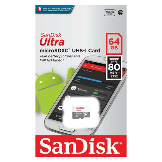 SanDisk Ultra 64GB Micro SDHC Memóriakártya UHS-I Android Class 10 (SDSQUNS-064G-GN3MN) - SDSQUNS_064G_GN3MN
