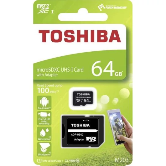 Toshiba 64GB Micro SDXC memóriakártya UHS-I (U1) 100MB/s M3203 class 10 + Adapter - THN_M203K0640EA